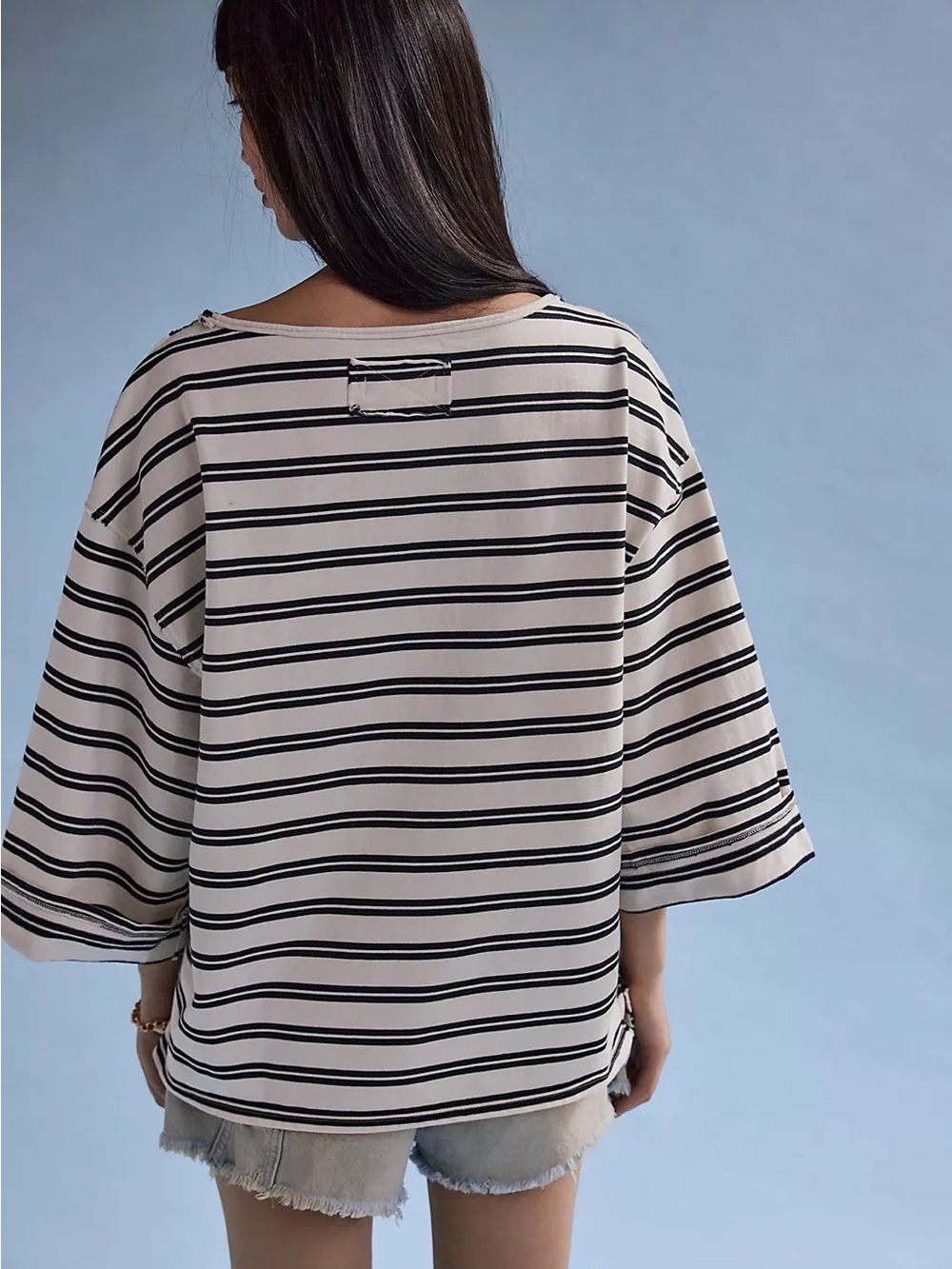 Free People We The Free C'est La Vie Striped T Shirt Top Cotton Black White M - Picture 6 of 15